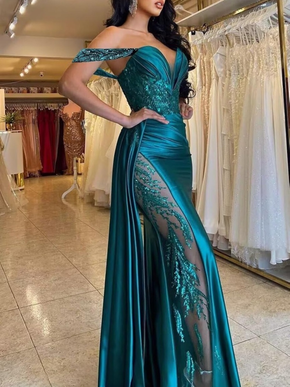 Curvy off the shoulder prom gown size 20